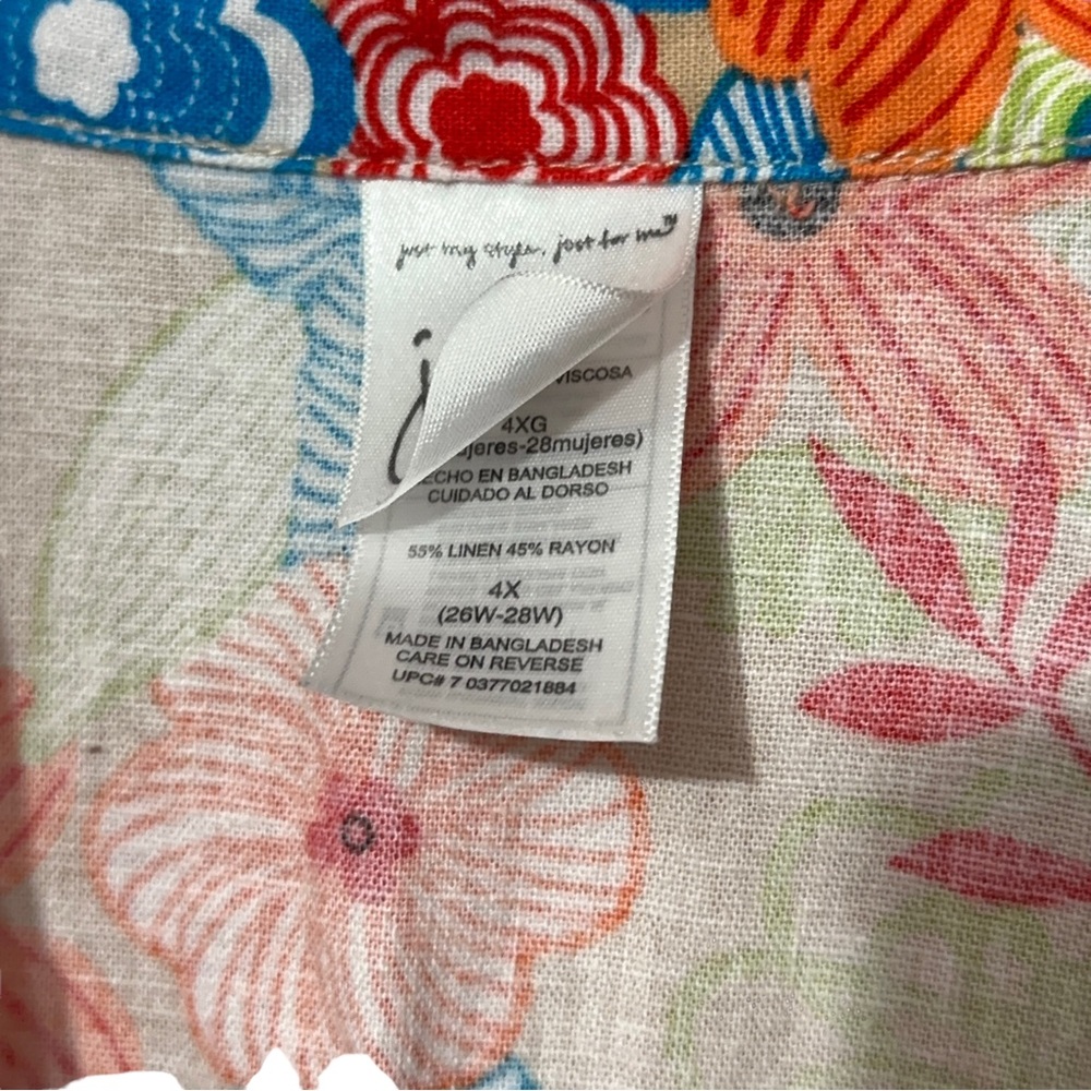 Just My Size Linen Shirt Womens Plus Size 4X Spring Floral - Picture 2 of 6